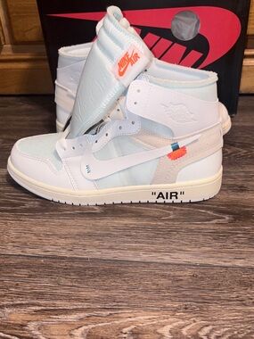 Off-White x Nike Air Jordan 1 High - White/Light Blue with Orange Accent